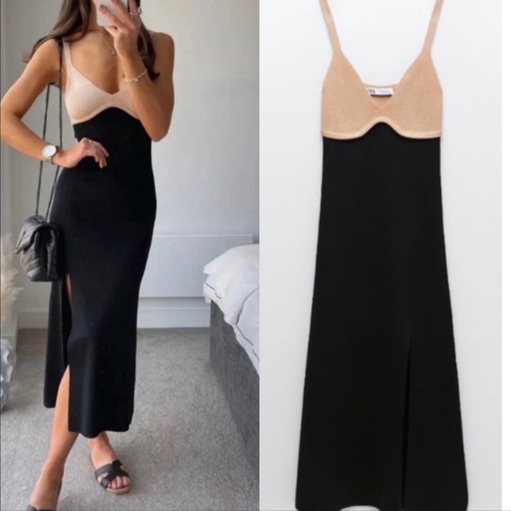 NWT Sweet Lemon Two-Tone Black Nude Bustier Slip Dress Sz M